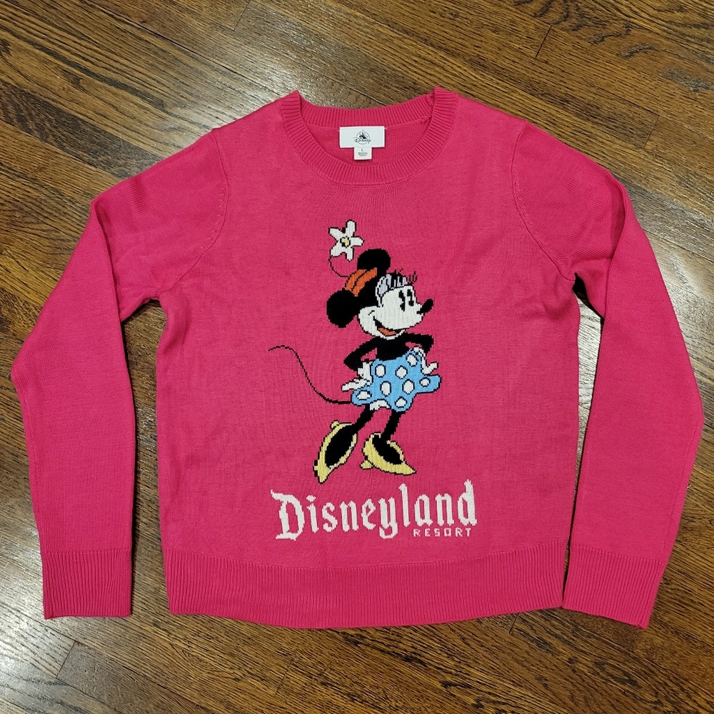 Disney Parks Brand Minnie Mouse Disneyland Bright Pink Sweater Size L 10/12
